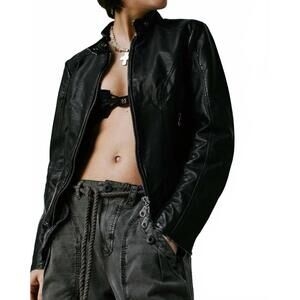 NEW FREE PEOPLE vegan moto jacket in black